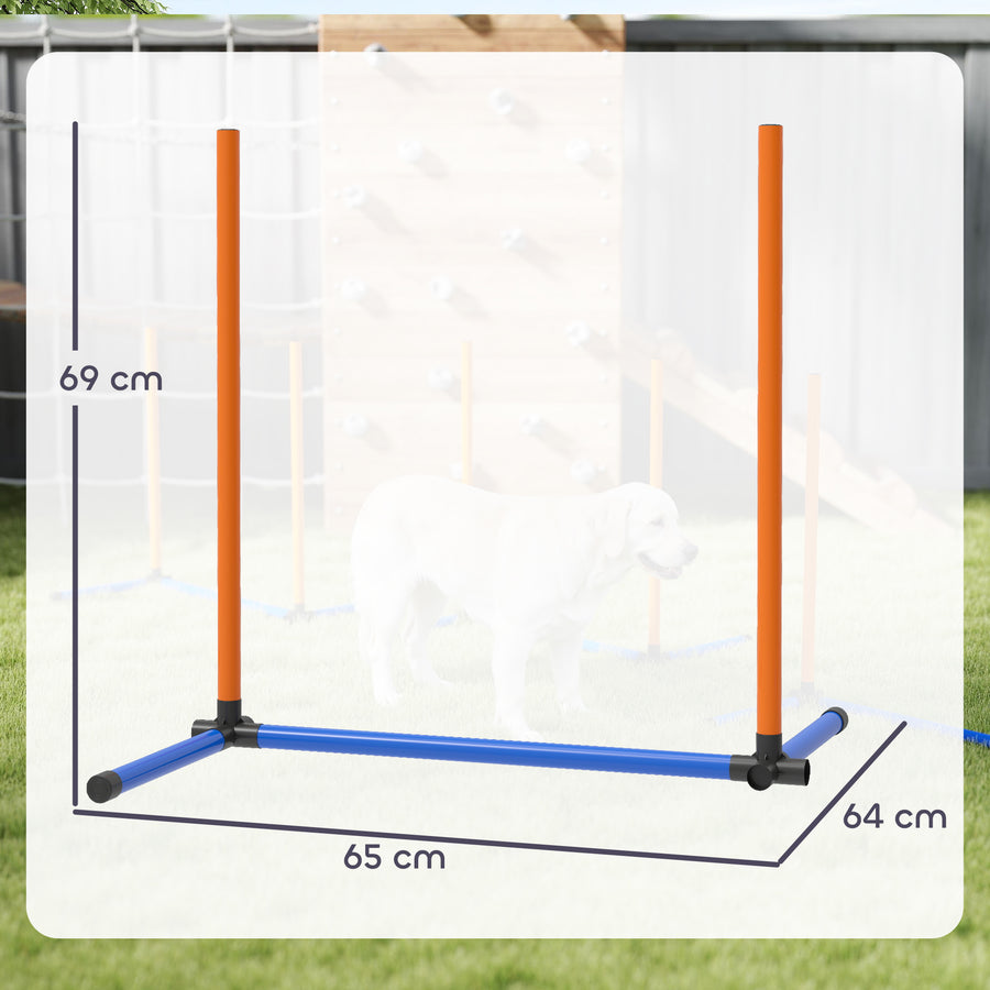 Koiran agility-pujottelukepit, suora tai porrastettu, maapiikit ja kantolaukku, oranssi