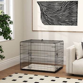 Koiran häkki kokoontaitettava tyynyllä, kaksi ovea ja vedettävä pohja-allas, 75 x 48,5 x 53 cm, musta/beige