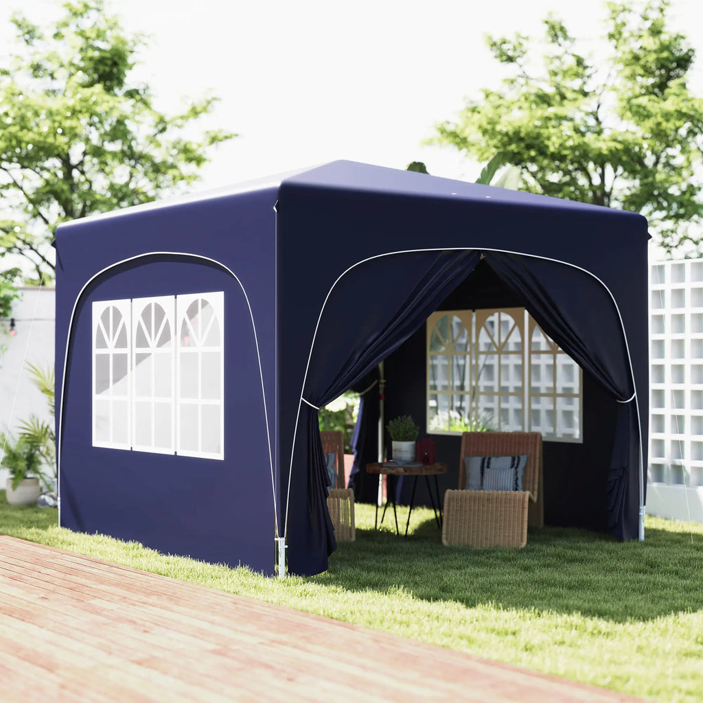 3 x 3 m pop-up paviljonki sivuseinillä, UPF 50+ -aurinkosuoja ja säädettävä korkeus