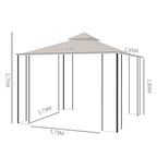 Paviljonki 3 x 3 m hyttysverkkoseinillä ja kaksoiskatolla, beige/musta