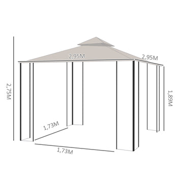 Paviljonki 3 x 3 m hyttysverkkoseinillä ja kaksoiskatolla, beige/musta