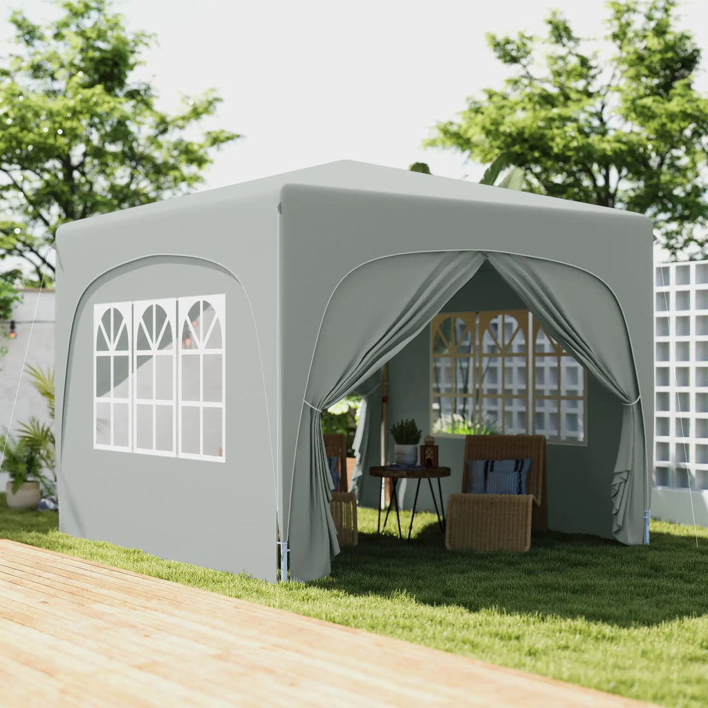 3 x 3 m pop-up paviljonki sivuseinillä, UPF 50+ -aurinkosuoja ja säädettävä korkeus