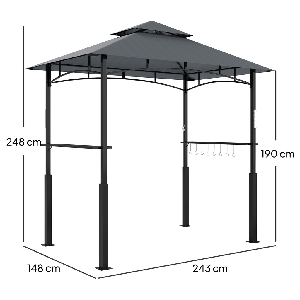 Grillikatos maustehyllyillä ja LED-valoilla, 2,43 x 1,48 m, tummanharmaa