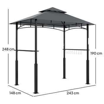 Grillikatos maustehyllyillä ja LED-valoilla, 2,43 x 1,48 m, tummanharmaa