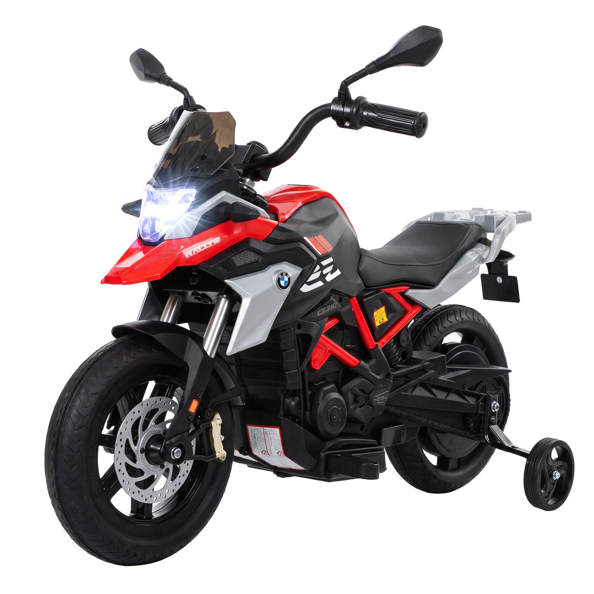 Lasten sähkömoottoripyörä BMW G 310 GS 12V litiumakulla, kahvakaasu, tukipyörät, punainen
