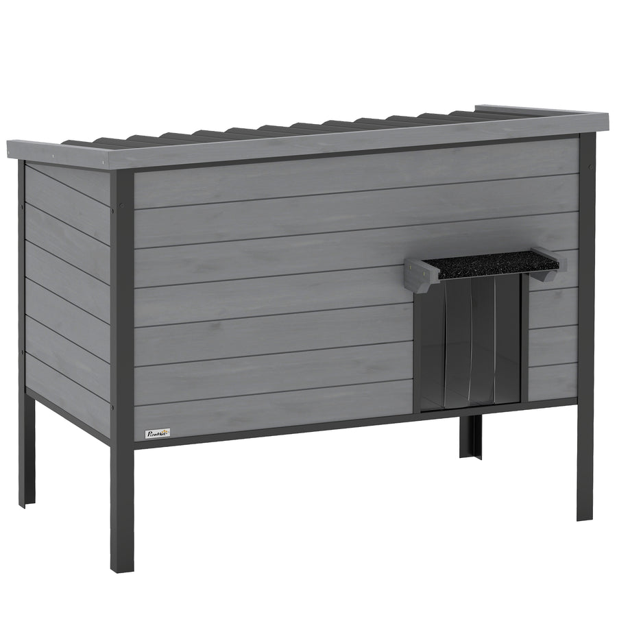 Säänkestävä kissatalo 1–2 kissalle, avattava katto, 85 x 55 x 70 cm, vaaleanharmaa