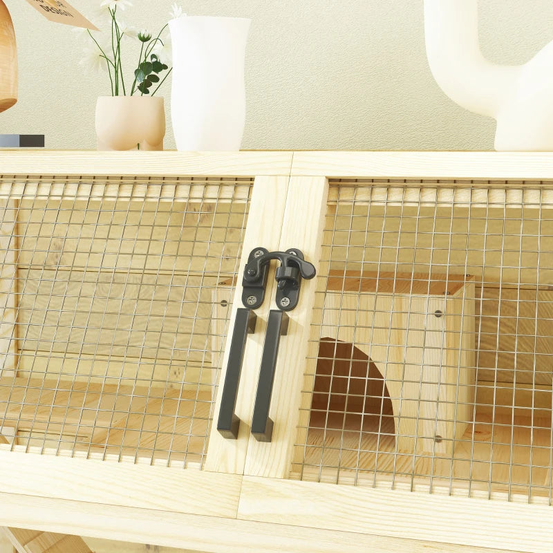 Hamsterbur i trä – tvåvåningsbur för gnagare med hjul och förvaringsutrymme 87 x 43 x 101 cm