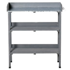 Puinen istutuspöytä metallikannella ja koukuilla, 76 x 37 x 89 cm, harmaa