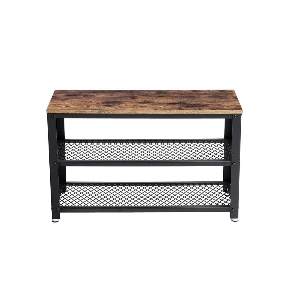 Kenkäpenkki 2 hyllyllä, kenkäteline eteiseen, olohuoneeseen ja käytävään, teräsrakenne, industrial-tyyli, 73 × 30 × 45 cm, rustiikkiruskea ja musta