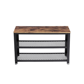Kenkäpenkki 2 hyllyllä, kenkäteline eteiseen, olohuoneeseen ja käytävään, teräsrakenne, industrial-tyyli, 73 × 30 × 45 cm, rustiikkiruskea ja musta