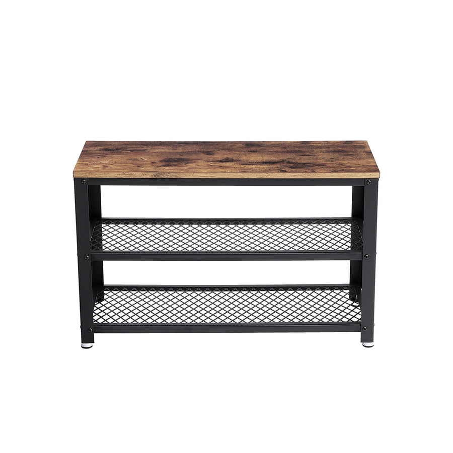 Kenkäpenkki 2 hyllyllä, kenkäteline eteiseen, olohuoneeseen ja käytävään, teräsrakenne, industrial-tyyli, 73 × 30 × 45 cm, rustiikkiruskea ja musta
