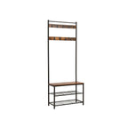 Eteiskaluste, naulakko kenkäpenkillä ja kenkätelineellä, 3-in-1-rakenne, teräsrunko, eteiseen, 32,5 × 70 × 175 cm, industrial-tyyli, rustiikkiruskea ja musta