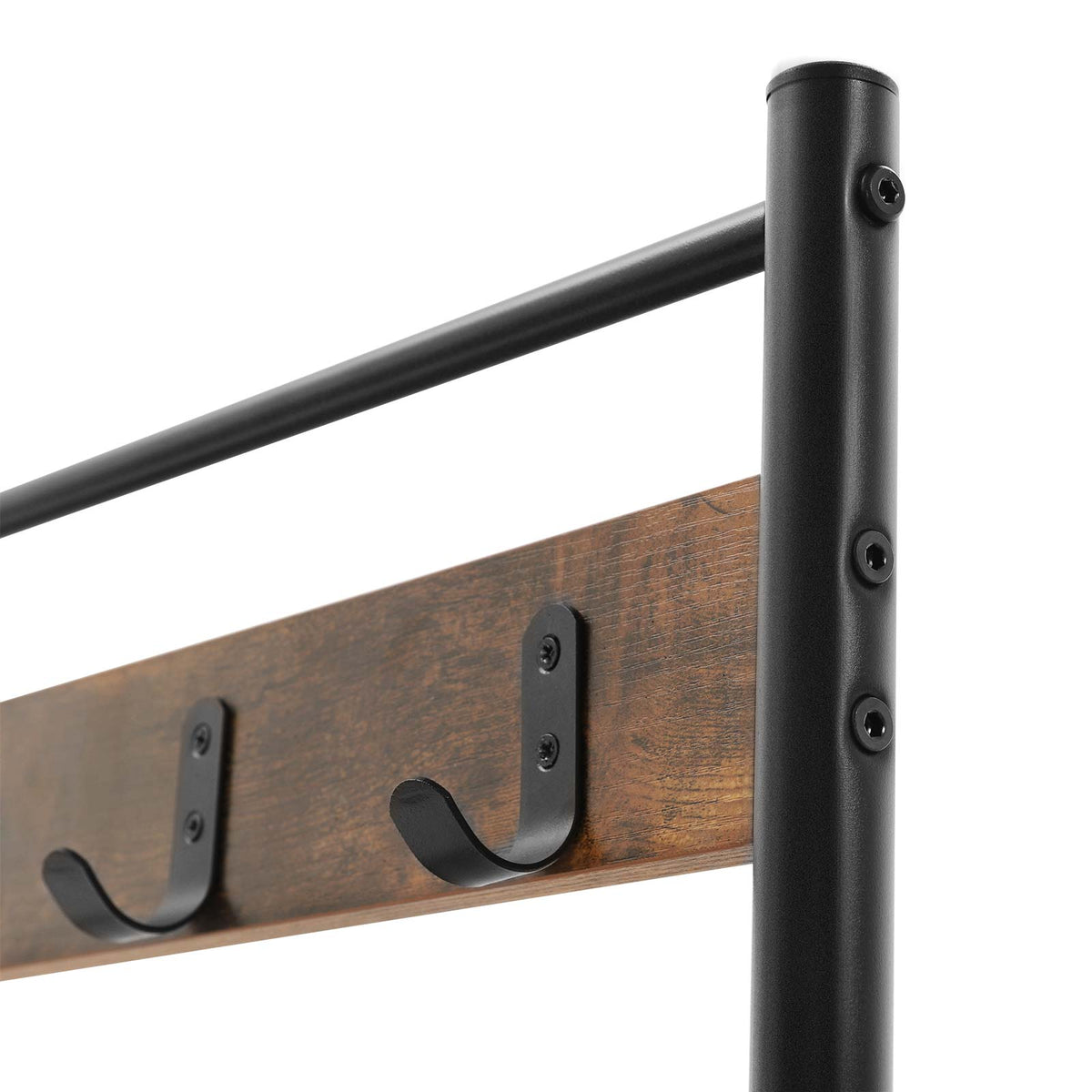 Eteiskaluste, naulakko kenkäpenkillä ja kenkätelineellä, 3-in-1-rakenne, teräsrunko, eteiseen, 32,5 × 70 × 175 cm, industrial-tyyli, rustiikkiruskea ja musta