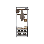 Eteiskaluste, naulakko kenkäpenkillä, 4-in-1-rakenne, 9 irrotettavaa koukkua ja vaatetanko, eteiseen, 34 × 73,6 × 183,5 cm, industrial-tyyli, rustiikkiruskea ja musta