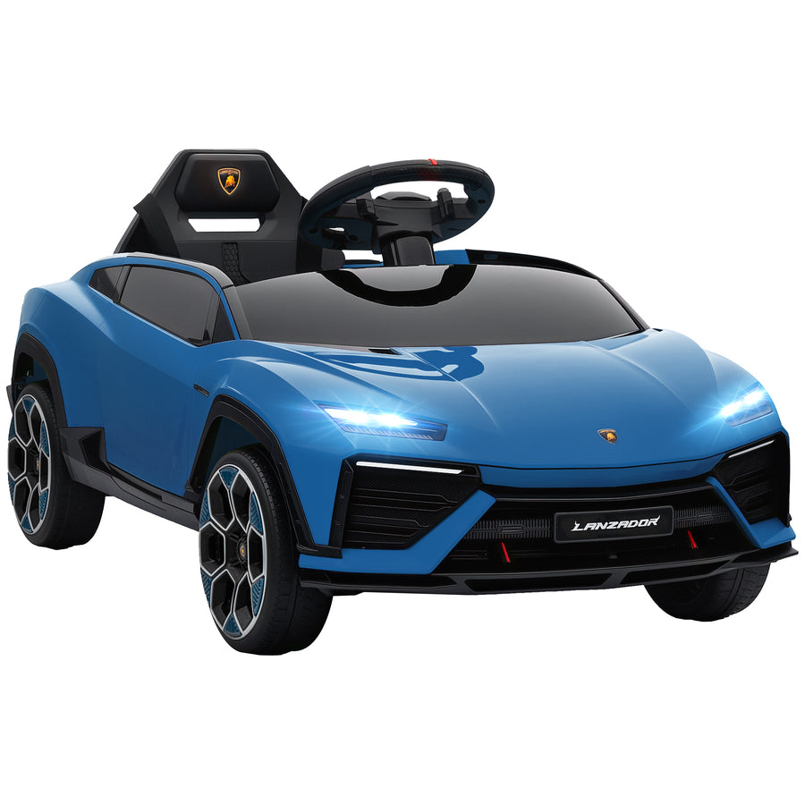 Lasten sähköauto Lamborghini 12V, 2,4 GHz kaukosäädin, LED ja musiikki, 3–6 v, sininen