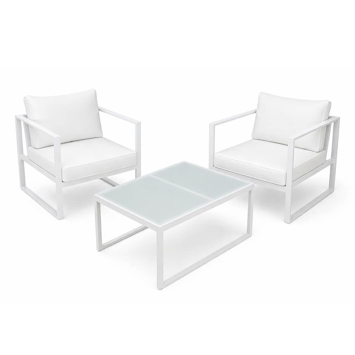 Ulkokalustesetti, 2 tuolia+ pöytä, 10 cm pehmusteet, valkoinen / vaalea beige