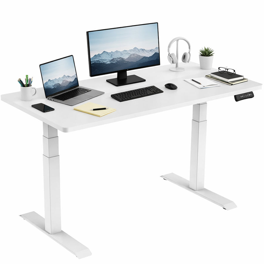 Elektriskt skrivbord 160 x 80 cm – höjdjustering 58–123 cm, 125 kg, vitt