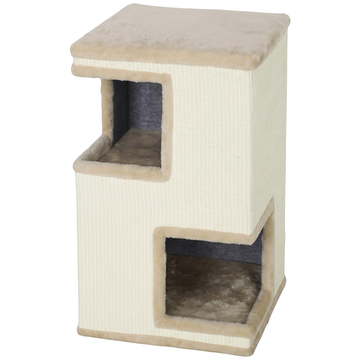 Puoliavoin kaksikerroksinen kissan raapimistorni, 67 cm, beige