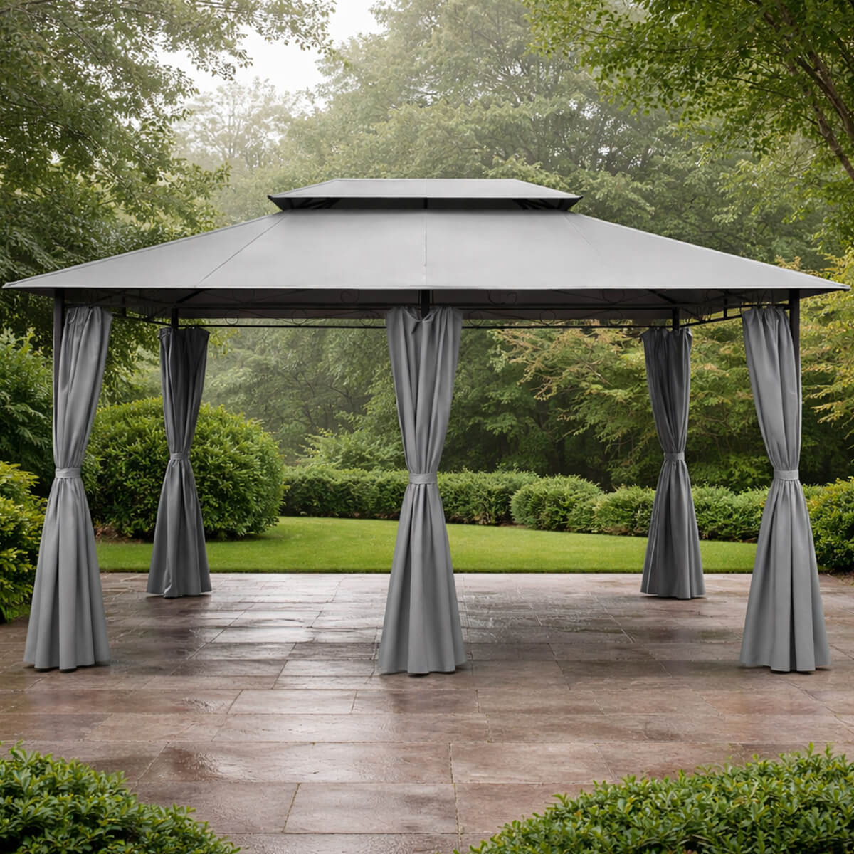 Pihapaviljonki 3 x 4 m – verhot, teräsrunko, PA-päällystetty katto