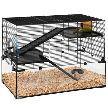 Hamsterbur med glasbotten – 4 våningar, 78,5 x 48,5 x 80 cm