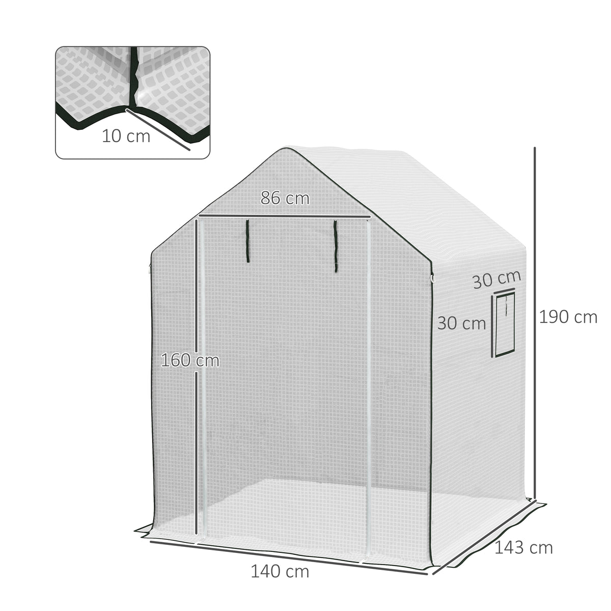 Varakate kasvihuoneeseen 845-510, 140 x 143 x 190 cm, valkoinen