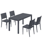 Ruokailuryhmä neljälle pinottavilla tuoleilla, säledesign, 141,5 cm, tummanharmaa
