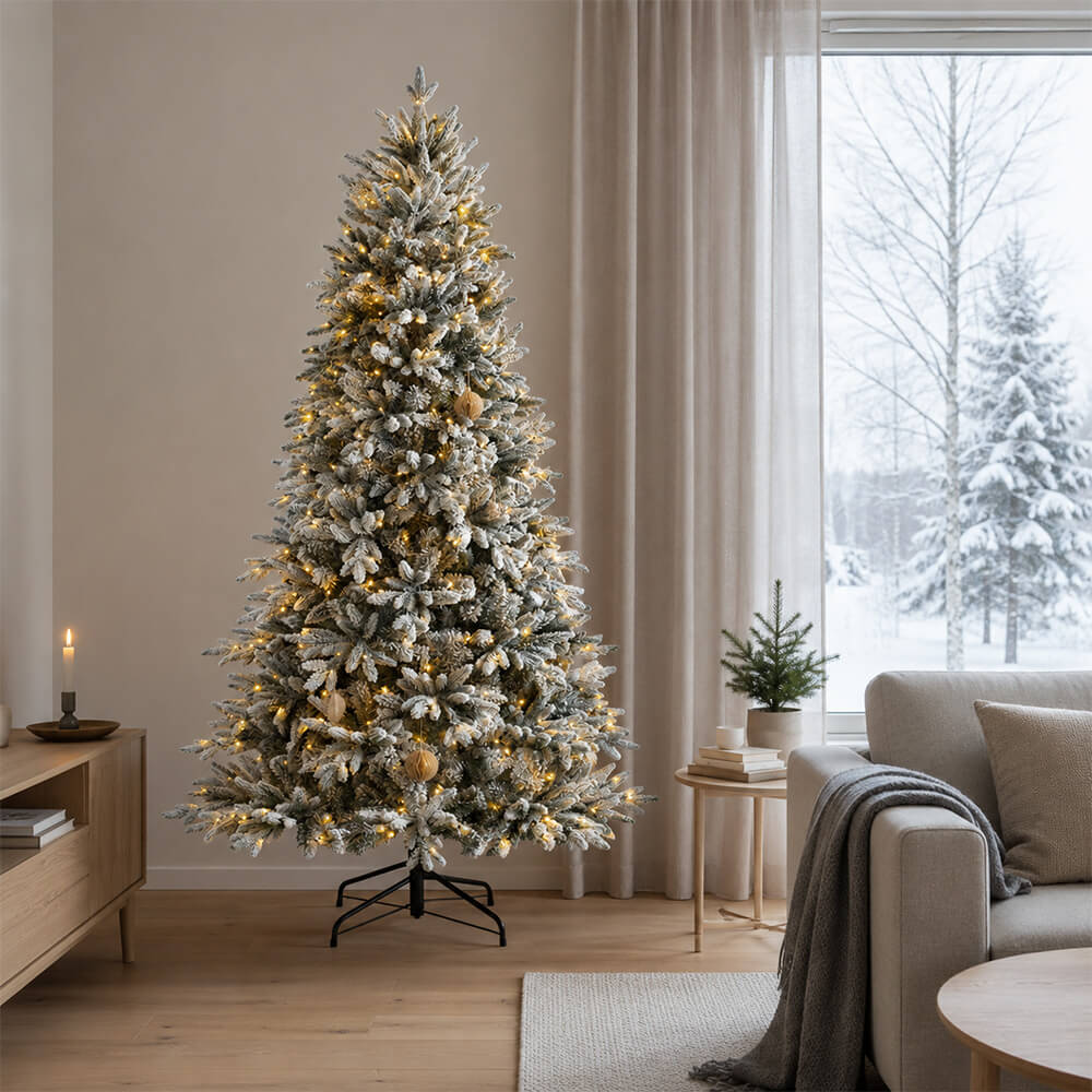 Joulukuusi 210 cm, 1180 oksaa ja PE/PVC-lumihuurre