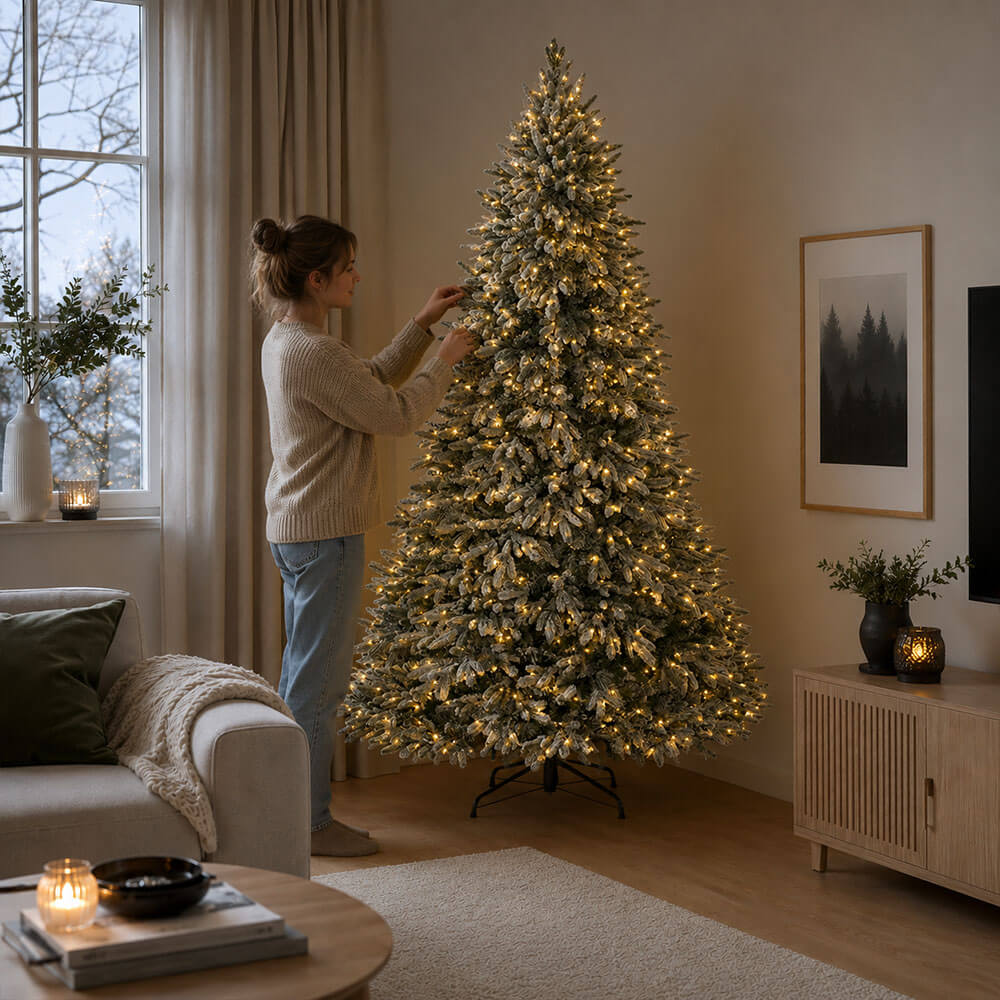 Joulukuusi 210 cm, 1200 oksaa ja PE/PVC-lumihuurre