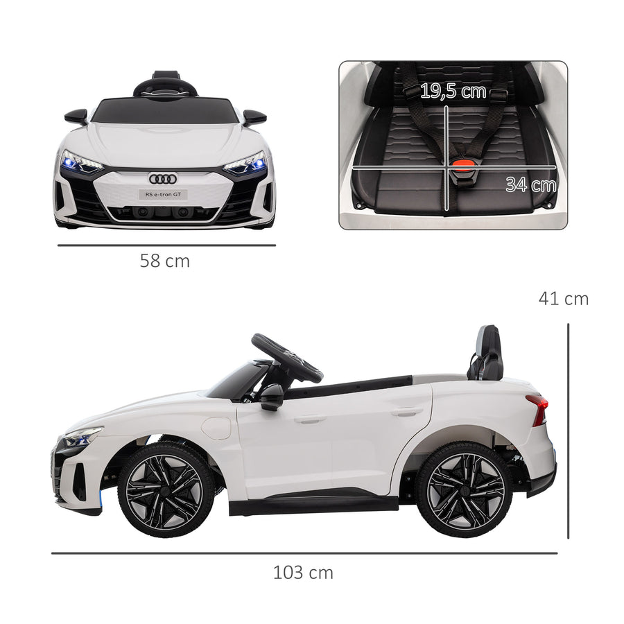 Lasten sähköauto Audi RS e-tron GT, kaukosäädin, turvavyö ja valot, 3–5 v, valkoinen