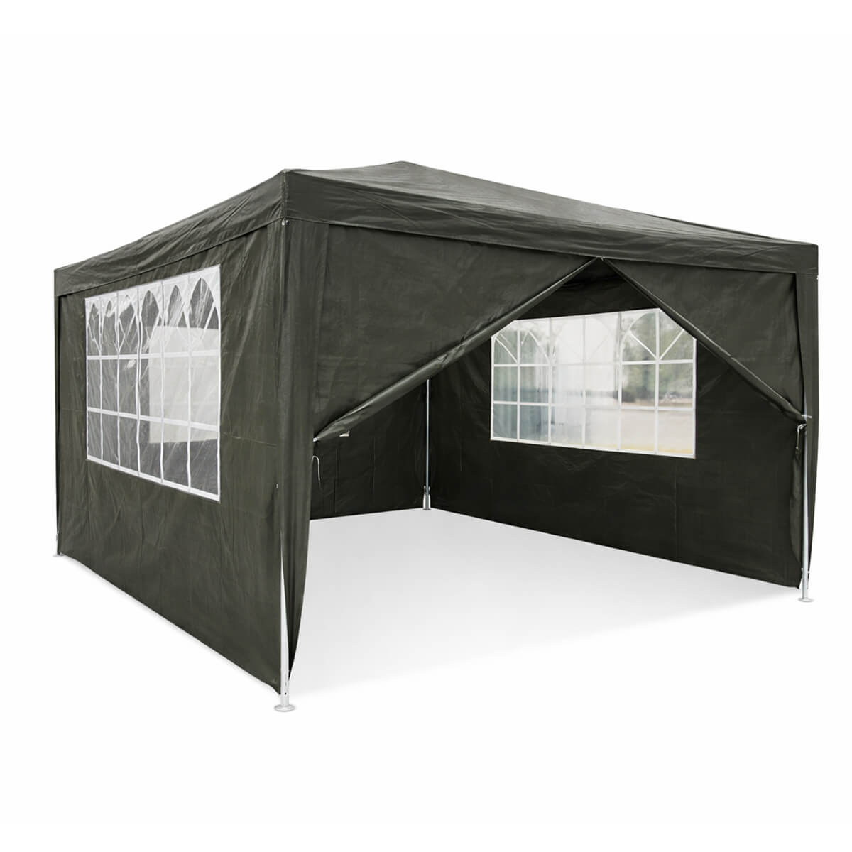 Juhlateltta 3 x 4 m – irrotettavat sivut, PE-kangas, teräsrunko, harmaa