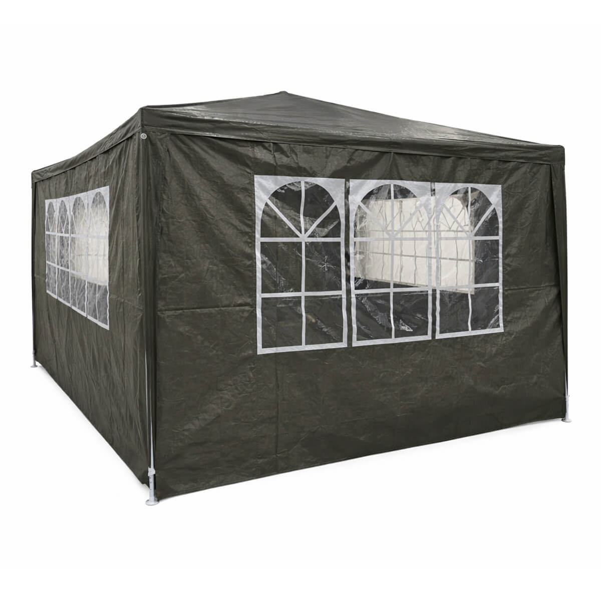 Juhlateltta 3 x 4 m – irrotettavat sivut, PE-kangas, teräsrunko, harmaa