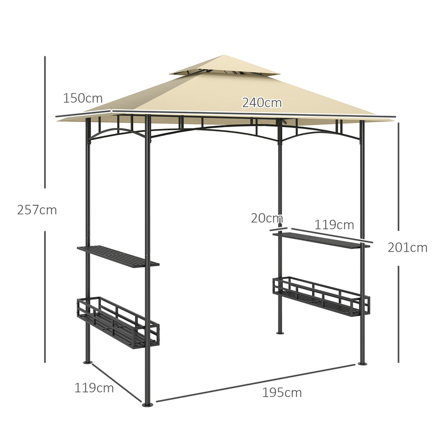Grillikatos hyllyillä, koreilla ja koukuilla, 2,4 x 1,5 m, beige