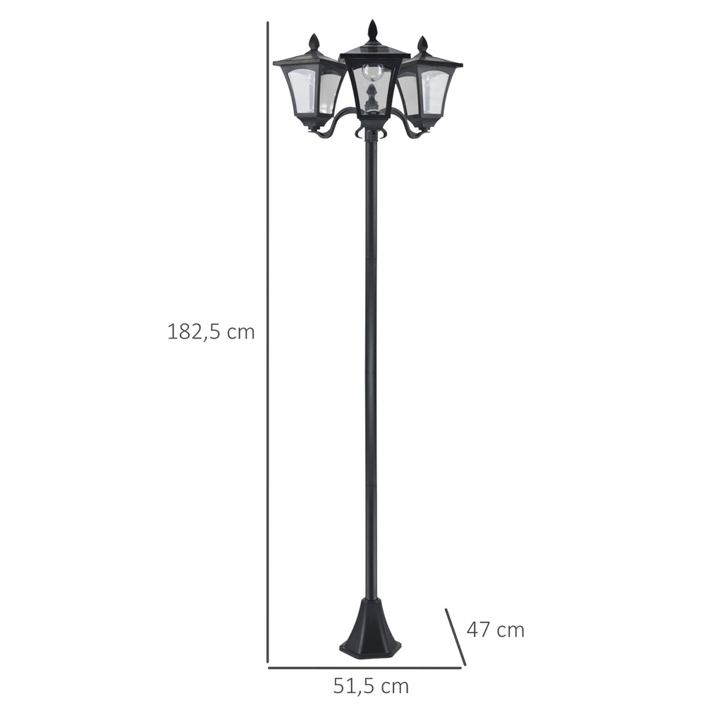 Aurinkokennopylväsvalaisin kolmella lyhdyllä, 182,5 cm, musta