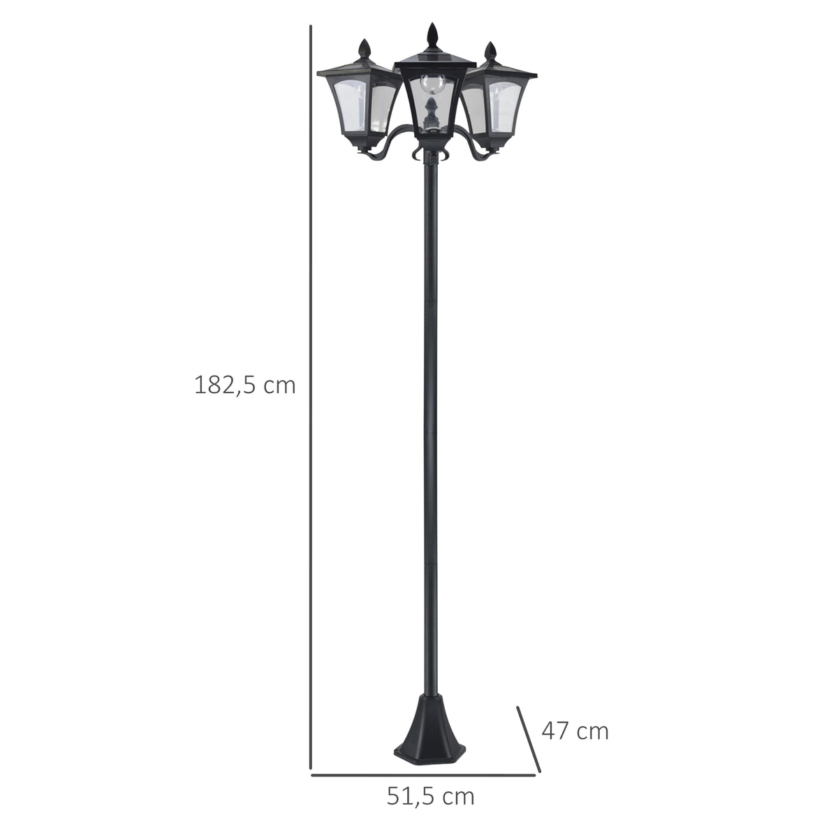 Aurinkokennopylväsvalaisin kolmella lyhdyllä, 182,5 cm, musta
