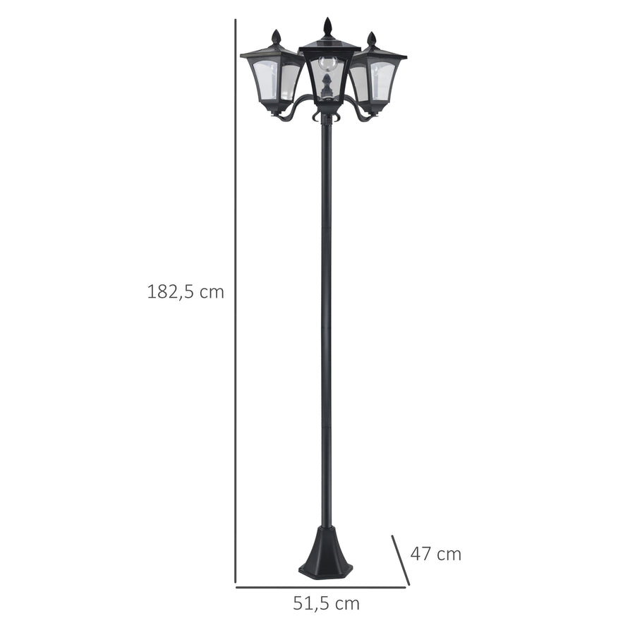 Aurinkokennopylväsvalaisin kolmella lyhdyllä, 182,5 cm, musta