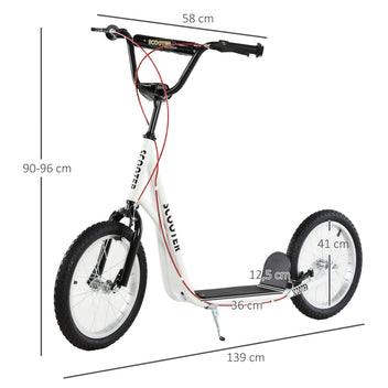 Potkulauta isoilla ilmarenkailla, käsijarru ja takajarru, säädettävä 90–96 cm, 5 v+, valkoinen