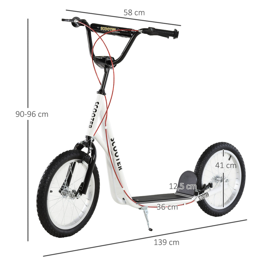 Potkulauta isoilla ilmarenkailla, käsijarru ja takajarru, säädettävä 90–96 cm, 5 v+, valkoinen