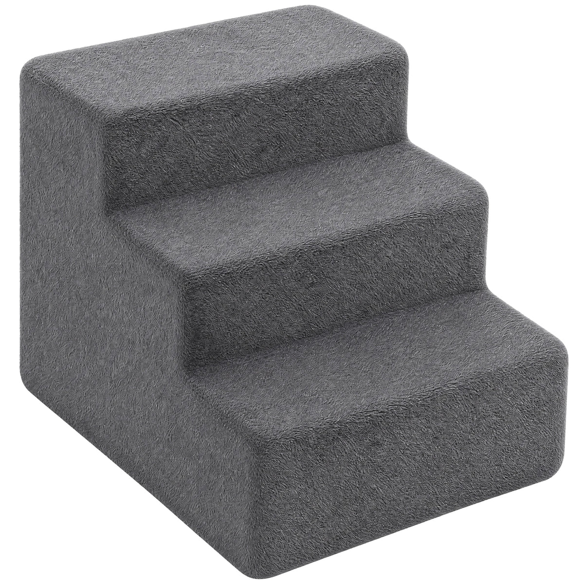 Kokoontaitettavat lemmikin portaat 3 askelmaa, pestävä pluchepäällinen, korkeus 35 cm, tummanharmaa