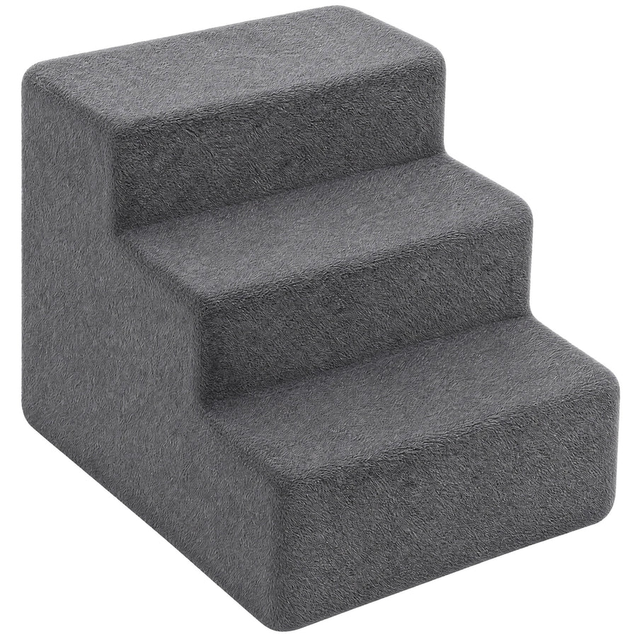 Kokoontaitettavat lemmikin portaat 3 askelmaa, pestävä pluchepäällinen, korkeus 35 cm, tummanharmaa