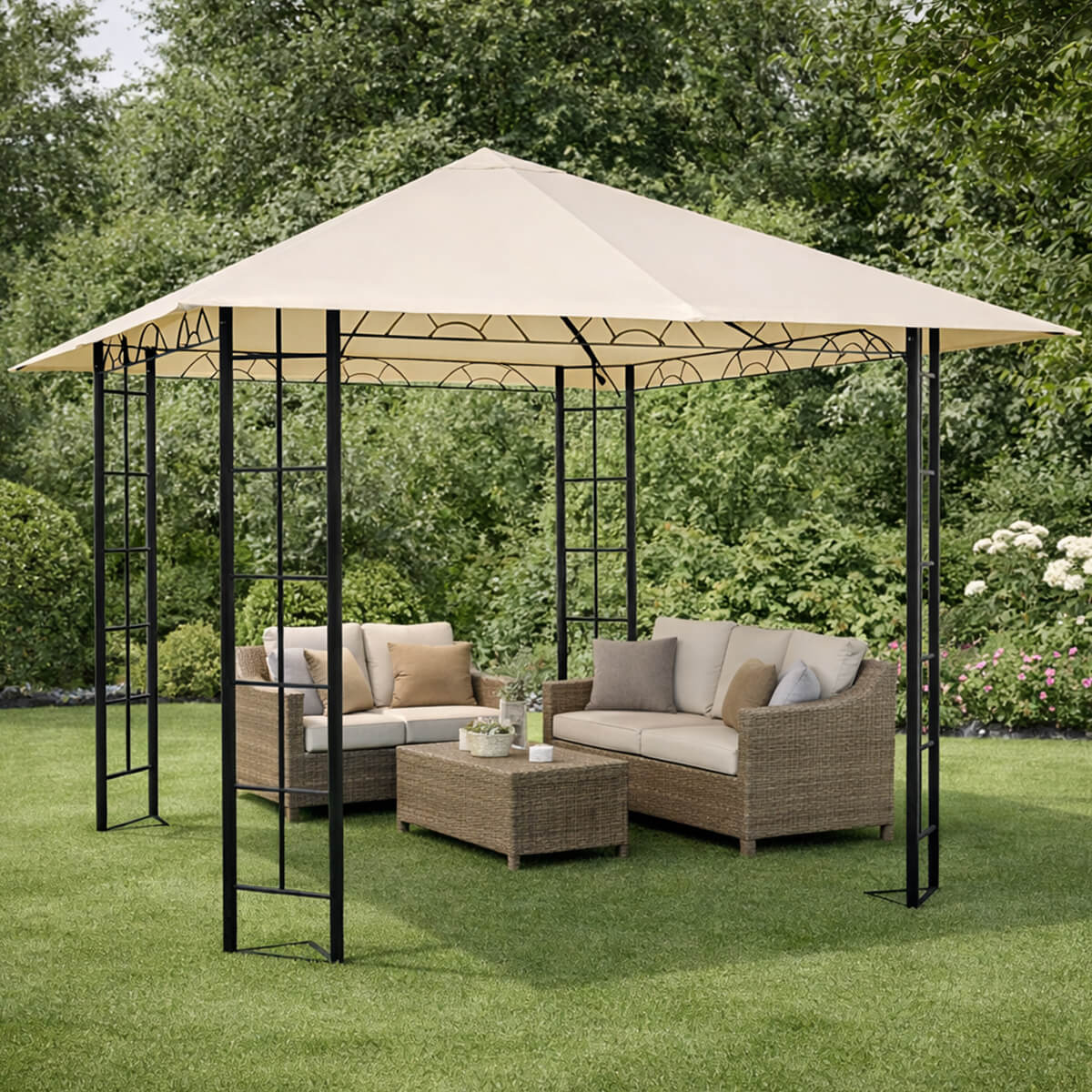 KIMI Puutarhakatos / Paviljonki Terassille 3x3m, Vaalea Beige