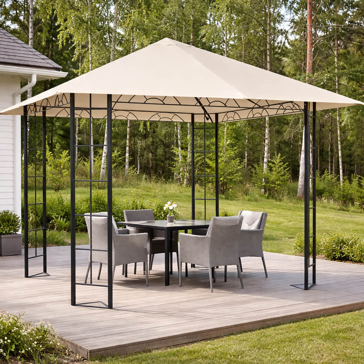 KIMI Puutarhakatos / Paviljonki Terassille 3x3m, Vaalea Beige