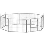 Koiran aitaus 8 paneelia ovella, ruostumaton teräs, korkeus 60 cm, 160 x 160 cm, hopea