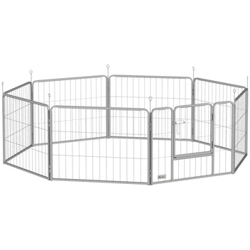Koiran aitaus 8 paneelia ovella, ruostumaton teräs, korkeus 60 cm, 160 x 160 cm, hopea