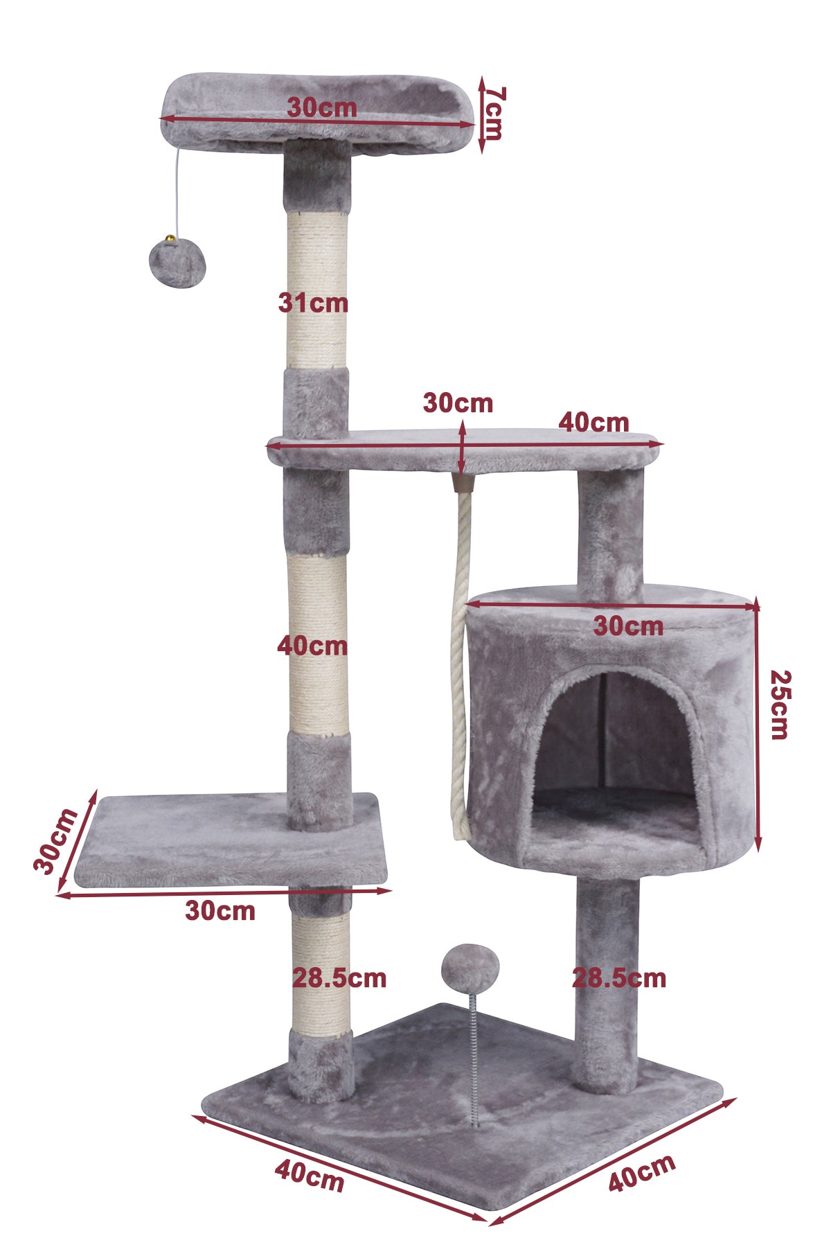 Kissan kiipeilypuu 112 cm – 3 tasoa, luola, 40 x 40 cm