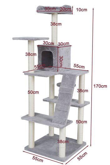 Kattklösbräda 170 cm – 55 x 55 cm botten, 3,4 mm sisal, ljusgrå