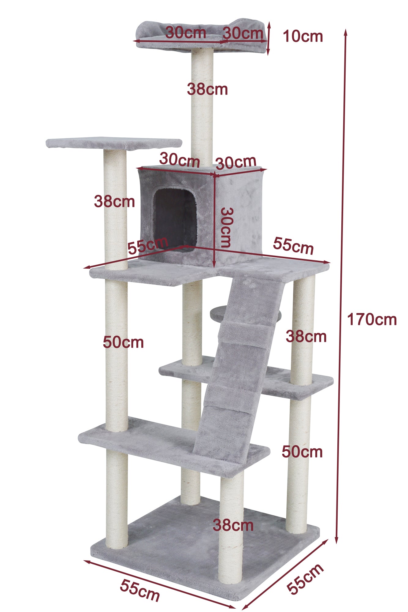 Pohjolan Lemmikkitarvike Kissan raapimis-/kiipeilypuu 170cm, vaalean harmaa