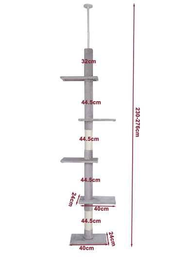 Kissan raapimispuu 229–275 cm – kattotuki, 4 tasoa, vaaleanharmaa