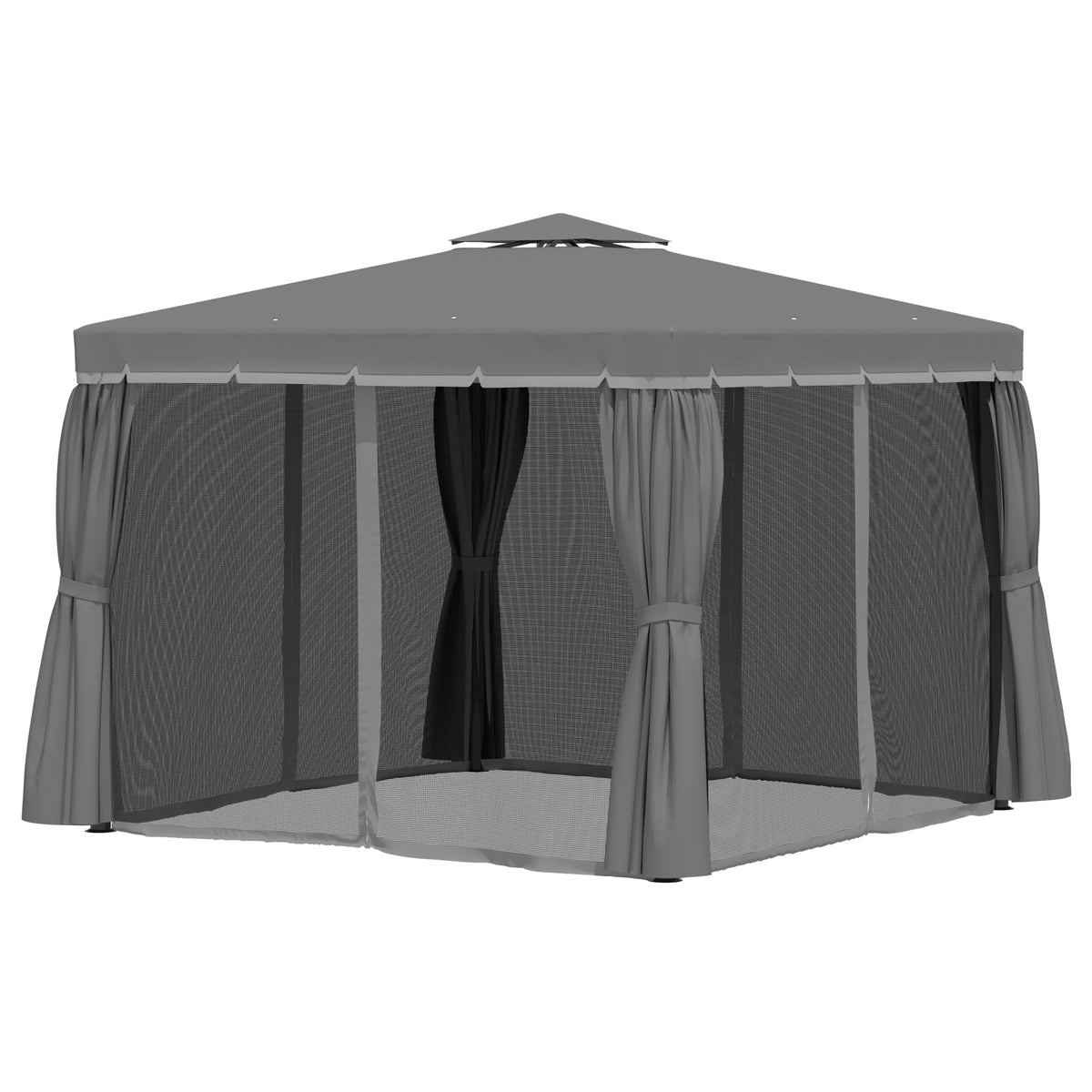 Alumiininen paviljonki 2,96 x 2,96 m verhoilla ja kaksoiskatolla, tummanharmaa