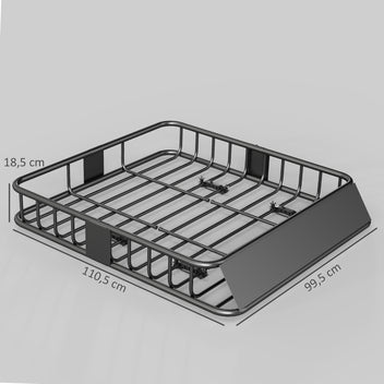 Kattoteline-kori autoon tuulenohjaimella 110,5 x 99,5 cm, teräs, kantavuus 90,7 kg, musta