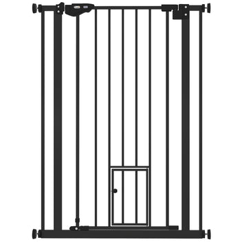 Korkea koiraportti 104 cm, kaksoislukitus, automaattisesti sulkeutuva, ilman porausta, 74–80 cm, musta